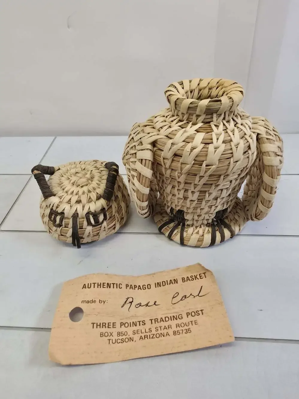 TOHONO O'ODHAM PAPAGO NATIVE AMERICAN OWL EFFIGY BASKET BIRD VTG Weaving